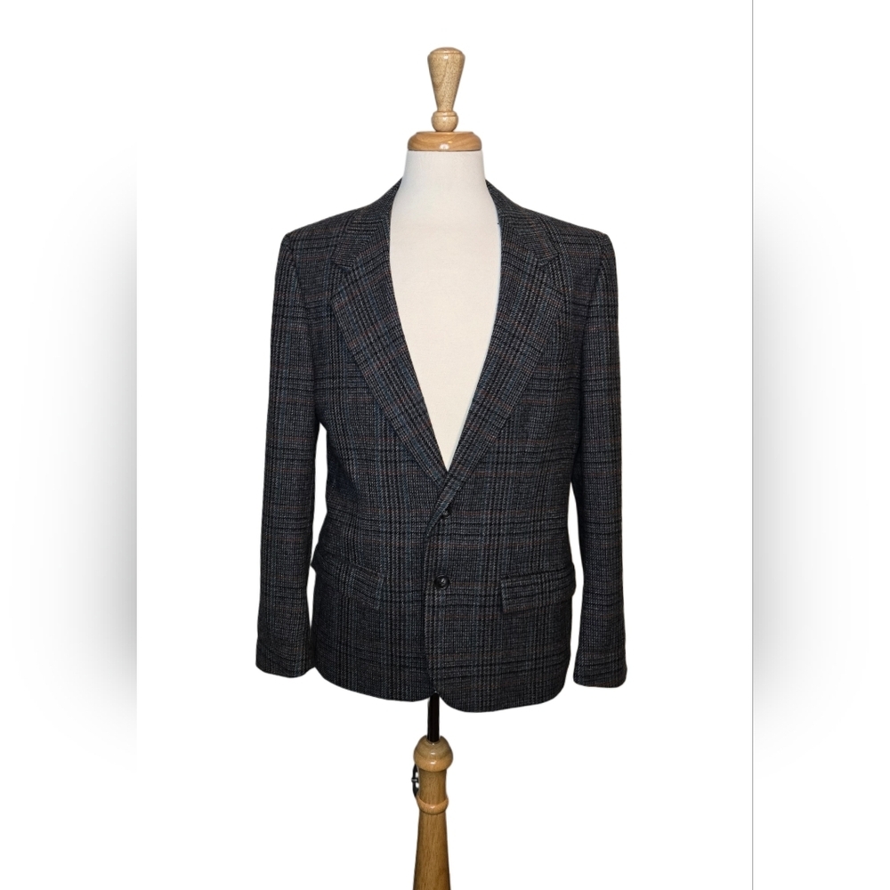 Men's Charcoal Plaid Sport Coat Blazer - Brand Unspecified